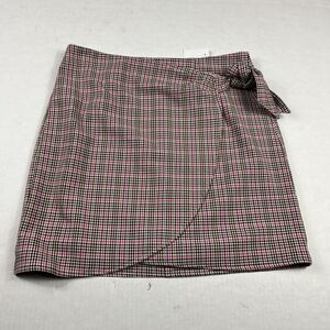 🔥 60% OFF LOFT Pink Plaid Wrap Mini Skirt Bow Tie Front 8 NWT Feminine Chic